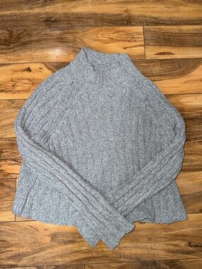 American Eagle Cozy Gray Cable-Knit Mock Neck Sweater